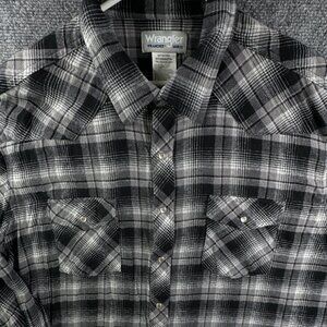 Wrangler Pearl Snap Flannel Shirt Long Sleeve Black Plaid 2XT Tall Cotton Adult